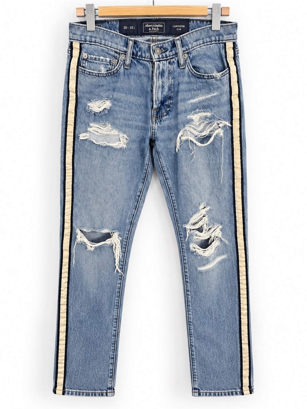 Abercrombie & Fitch Langdon Slim Distressed Side Stripe Jeans 30x32